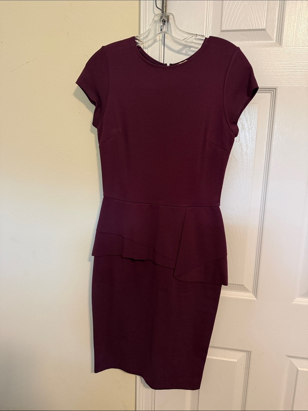 Plum Peplum Midi Dress with Cap Sleeves
